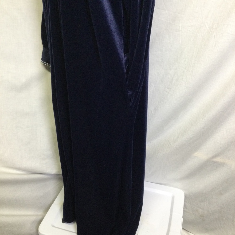 Amanda Stewart Intimates Navy Blue Embroidered Velour 1/2 Zip Long Robe SzL - Picture 7 of 16